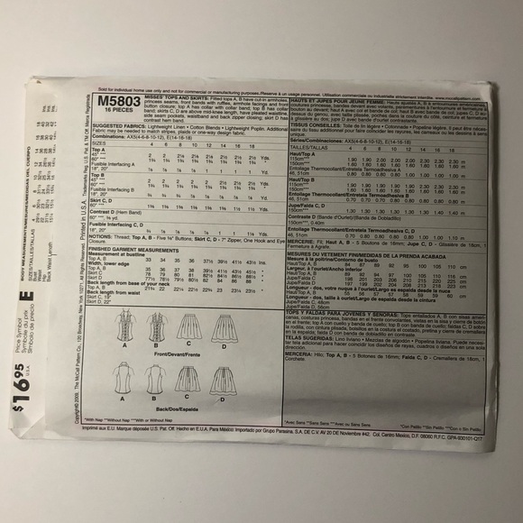3 for $20 McCall’s Sewing Pattern M5803 Size E - Picture 2 of 3